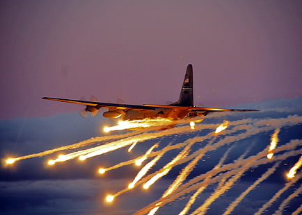 militaire, armée, fusées éclairantes, Lockheed C-130 Hercules, Fond d'écran HD HD wallpaper