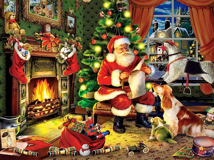 Lukisan Santa Claus, Natal, Wallpaper HD