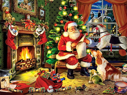 산타 클로스 그림, 크리스마스, HD 배경 화면 HD wallpaper