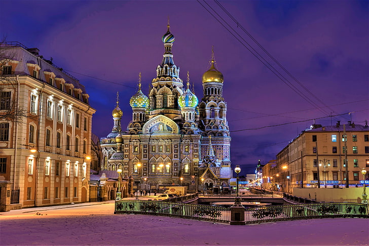 архитектура, църква, Петербург, Русия, светец, площад, HD тапет