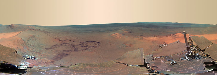 brown soil, mountain, panorama, Mars, Opportunity, the Rover, Grilis Haven, HD wallpaper
