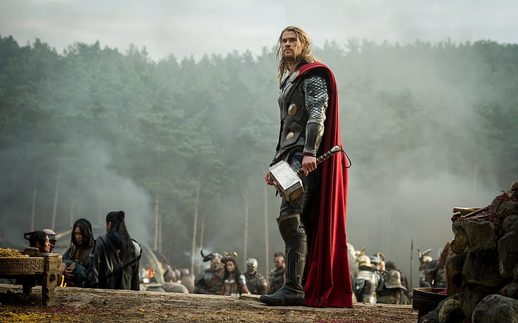 Thor, Chris Hemsworth, Thor 2: The Dark World, kadr z filmu, Mjolnir, Marvel Cinematic Universe, filmy, Tapety HD