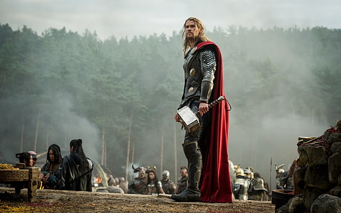 Thor, Chris Hemsworth, Thor 2: O Mundo Sombrio, stills de filmes, Mjolnir, Universo cinematográfico da Marvel, filmes, HD papel de parede HD wallpaper