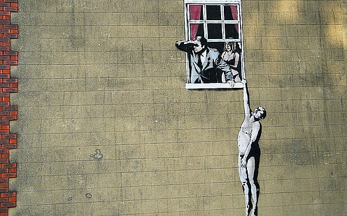 Banksy Graffiti Pencere Wall HD, dijital / sanat eseri, duvar, duvar yazısı, pencere, banksy, HD masaüstü duvar kağıdı HD wallpaper
