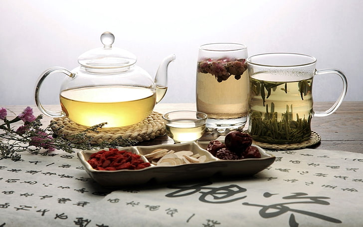 กาน้ำชาแก้วใสชาคละชุดแก้ว, วอลล์เปเปอร์ HD