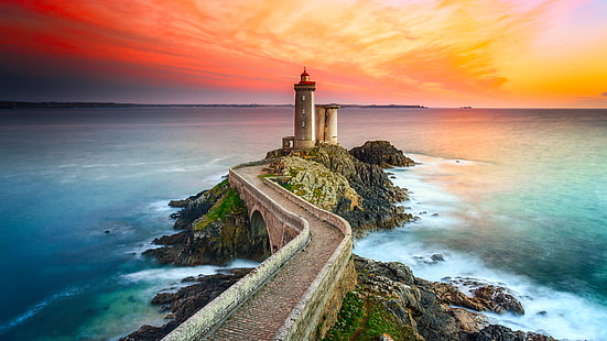 lighthouse of petit minou, phare du petit minou, france, europe, plouzane, brittany, atlantic ocean, ocean, brest, morning, coast, lighthouse, beacon, HD wallpaper HD wallpaper