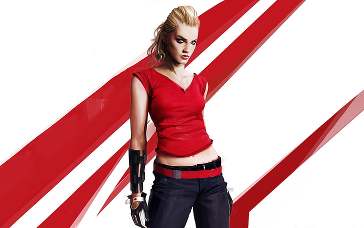 woman wearing red top and black bottoms, look, girl, Mirror&#39;s Edge, Celeste, HD wallpaper
