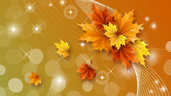 Свечение осени, персона Firefox, звезды, осень, листья, яркие, блестки, боке, свечение, осень, 3d и аннотация, HD обои HD wallpaper