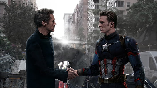 The Avengers, Avengers Endgame, Captain America, Chris Evans, Robert Downey Jr., Tony Stark, Fondo de pantalla HD HD wallpaper
