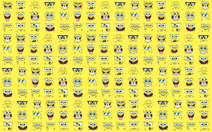 Spongebob digital wallpaper, joy, smile, mood, cartoon, teeth, glasses, mug, cool, mount, Spongebob, rakhmet95, sponge bob, HD wallpaper