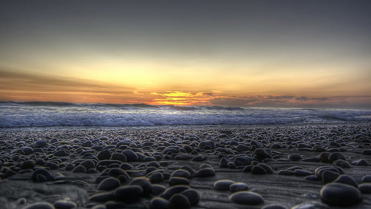 น้ำทะเลถ่ายภาพหินชายหาดชายฝั่งท้องฟ้าแสงแดดขอบฟ้าธรรมชาติ, วอลล์เปเปอร์ HD