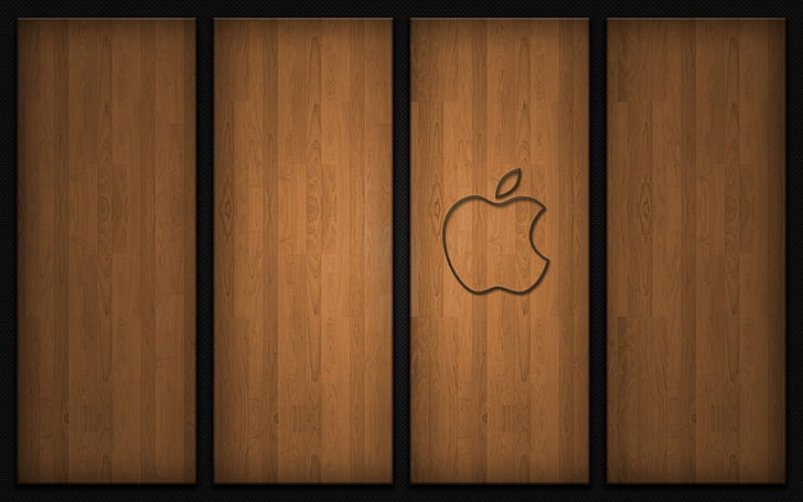 Лого на Apple върху дърво, копутери, фон, черно, HD тапет