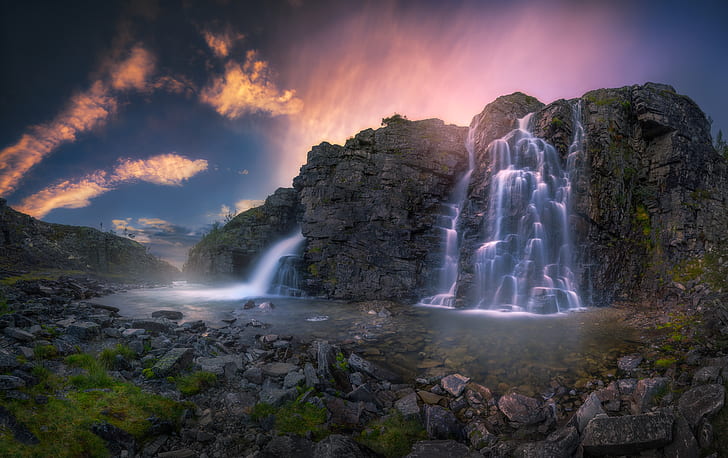 nature, waterfall, water, long exposure, HD wallpaper