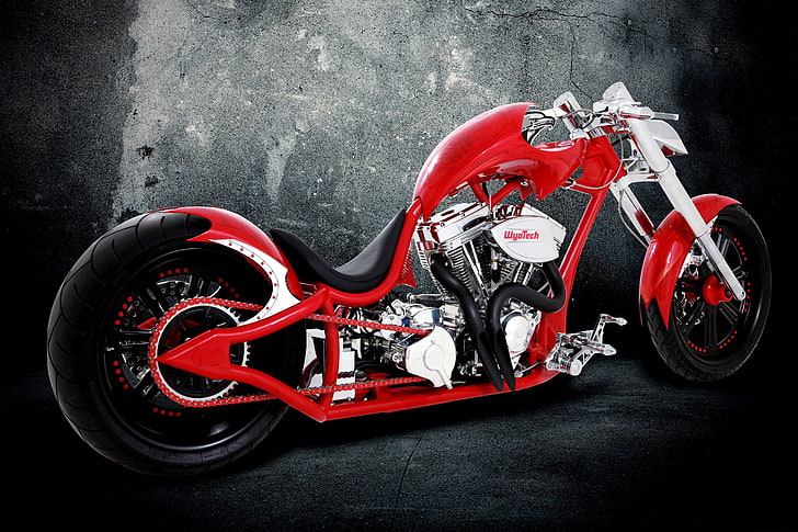 red motorcycle, bike, custom, motorcycle, HD wallpaper