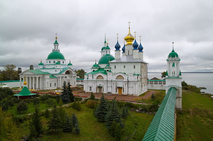 masjid putih dan kuning, novgorod, kremlin, katedral, Wallpaper HD