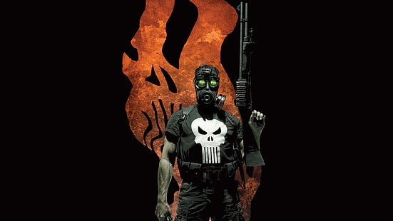 Punisher, The Punisher, Frank Castle, Marvel Comics, fumetti, fumetti, teschio, maschere antigas, pistola, Sfondo HD HD wallpaper