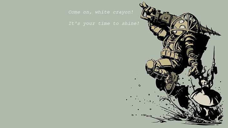 robot and girl wallpaper, Big Daddy, BioShock, Little Sister, quote, video games, simple background, HD wallpaper