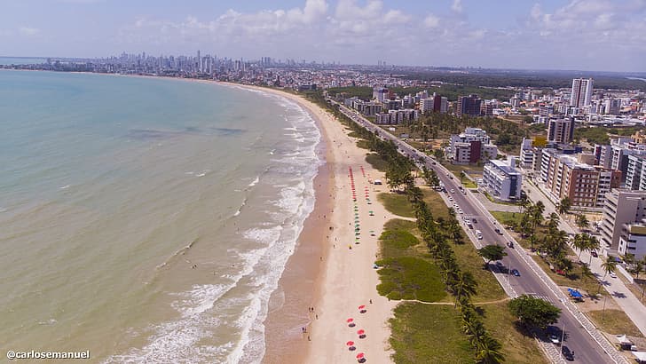 해변, João Pessoa, 자연, 도시, 풍경, 무인 항공기, 무인 항공기 사진, HD 배경 화면
