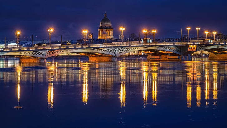 St. Petersburg, Russia, night, lights, bridge, river, maidens tower photo, Petersburg, Russia, Night, Lights, Bridge, River, HD wallpaper