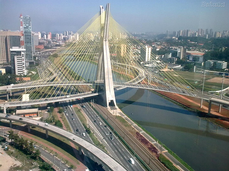 architecture, brazil, bridge, cable, city, landscape, metropole, paulo, sao, stayed, urban, HD wallpaper
