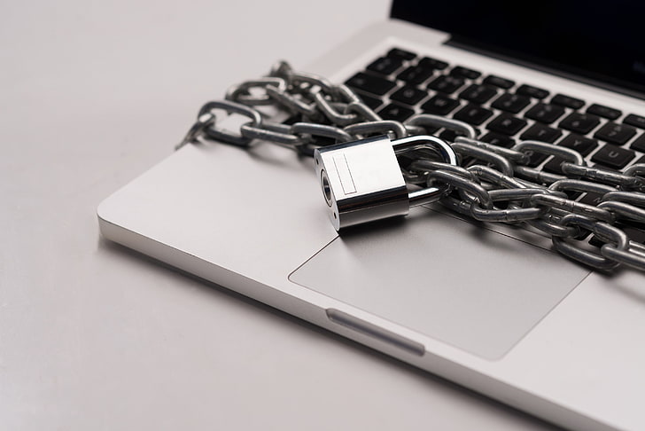 black and gray laptop computer, chains, padlock, computer, notebooks, laptop, HD wallpaper