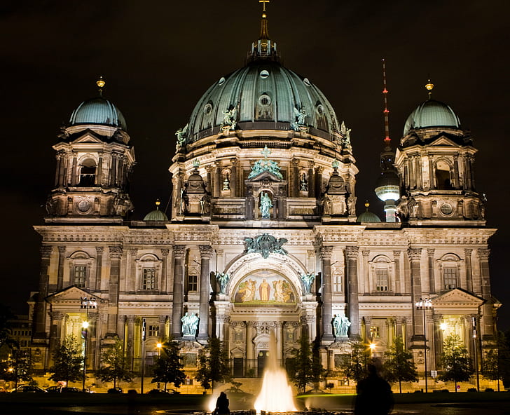 white concrete dome building, MG, white, concrete dome, building, Canon EOS 40D, Night Shot, Berliner Dom, 70mm, f/2, SOE, best, Damn, I Wish, Wish I, church, architecture, cathedral, famous Place, night, europe, dome, christianity, religion, city, history, berlin Cathedral, urban Scene, travel, built Structure, HD wallpaper