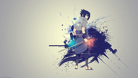 Uchiha Sasuke, Naruto Shippuuden, Uchiha Sasuke, färgstänk, anime pojkar, HD tapet HD wallpaper