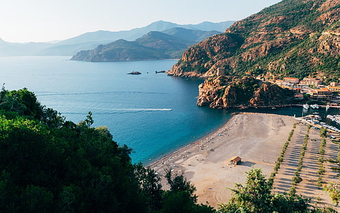 Corsica, natura, mare, spiaggia, collina, Sfondo HD HD wallpaper
