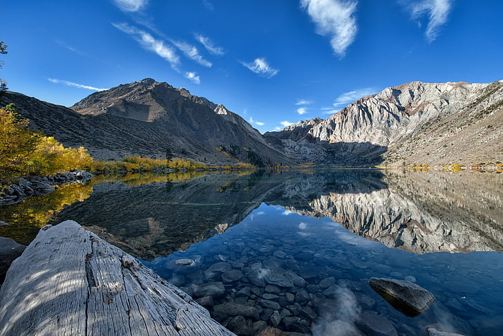 Convict Lake, Kalifornien, grauer Berg, Convict Lake, Kalifornien, See, Berge, Reflexion, HD-Hintergrundbild