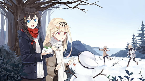 anime, Kantai Collection, Murasame (KanColle), Shigure (KanColle), Shiratsuyu (KanColle), śnieg, Yuudachi (KanColle), Tapety HD HD wallpaper