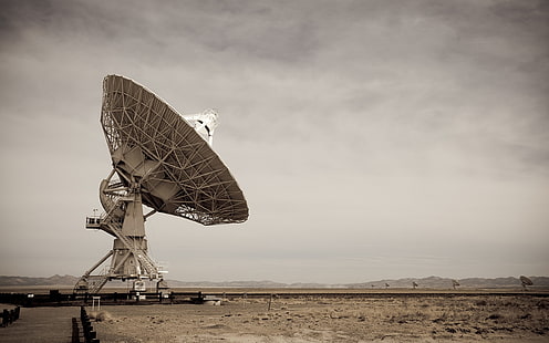 okrągła szaro-biała antena satelitarna, technologia, krajobraz, radioteleskop, antena, Tapety HD HD wallpaper