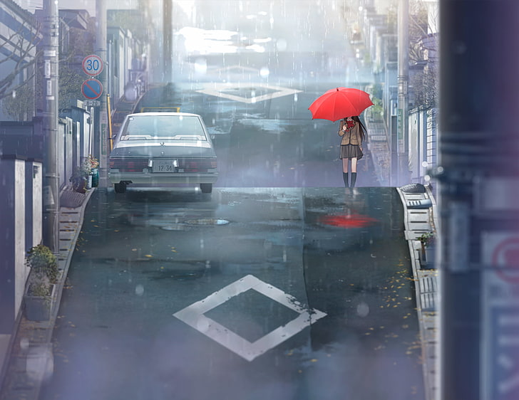 Anime girls, anime, Aozaki Aoko, umbrella, schoolgirl, rain, street, manga,  HD wallpaper | Wallpaperbetter