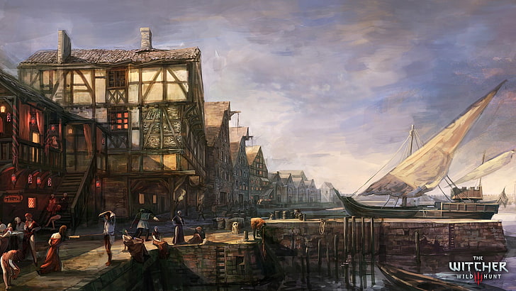 Плакат за играта Вещицата, Вещицата 3: Див лов, град, пристанище, HD тапет