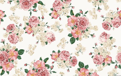 textile floral rose, gris et vert, fleurs, roses, bouquet, bruyère, feuilles, Fond d'écran HD HD wallpaper