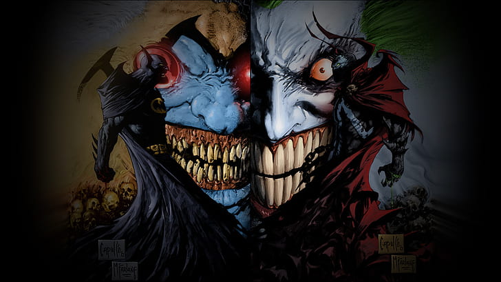 Бэтмен DC Spawn Violator Joker HD, иллюстрация Бэтмена и Джокера, мультфильм / комикс, Бэтмен, DC, Джокер, Спаун, нарушитель, HD обои