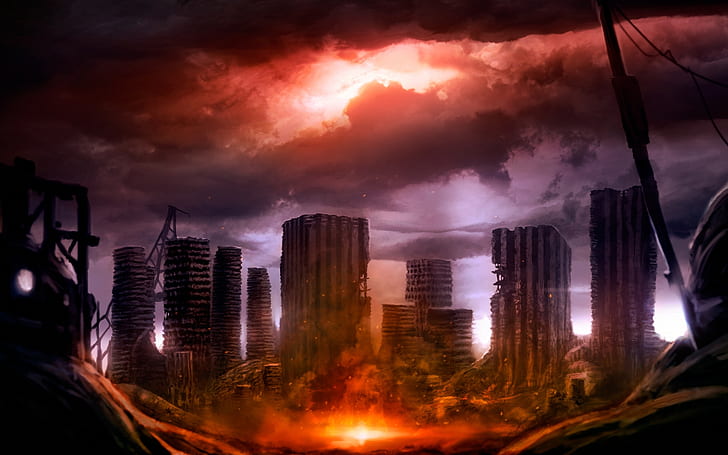 himlen, molnen, staden, huset, Apocalypse, skyskrapa, förstörelse, ruiner, HD tapet