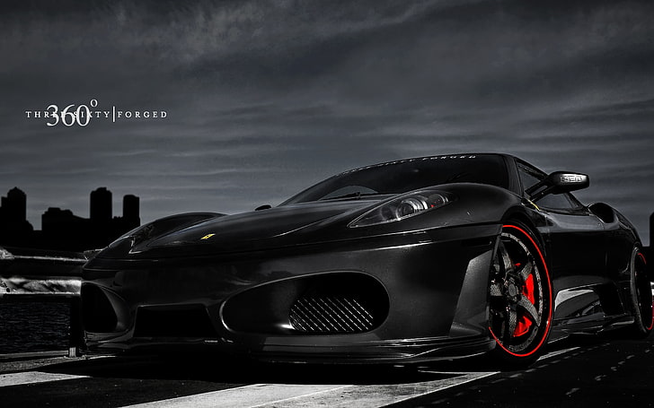 black coupe, car, Ferrari, black cars, vehicle, HD wallpaper
