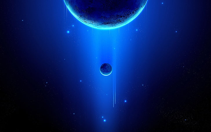 two planets digital wallpaper, space, stars, render, planet, Moon, blue, space art, drawing, artwork, HD wallpaper