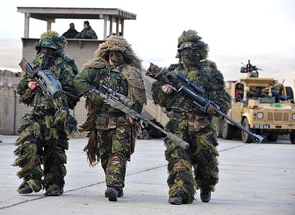 camuflagem, soldados, base, escopo, atirador, rifle sniper, HD papel de parede HD wallpaper