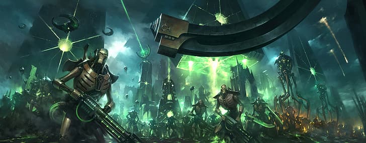 Warhammer 40,000, Warhammer, Warhammer 30,000, city, Necrons, green, black, science fiction, HD wallpaper