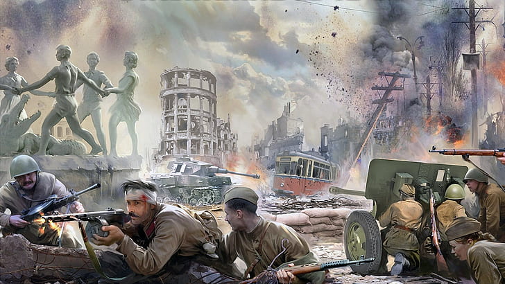 L'esercito rosso, la battaglia della seconda guerra mondiale, la battaglia in città, la battaglia di Stalingrado, Sfondo HD