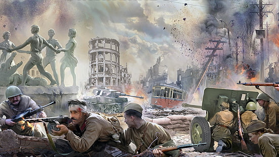 L'armée rouge, bataille de la Seconde Guerre mondiale, La bataille de la ville, La bataille de Stalingrad, Fond d'écran HD HD wallpaper