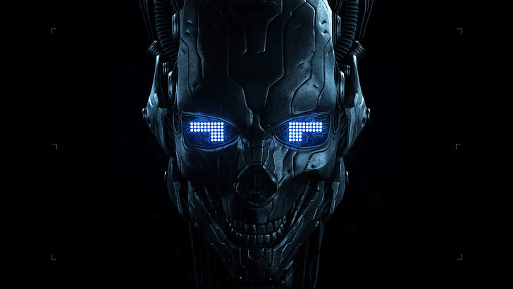 Научная фантастика, робот, череп, HD обои