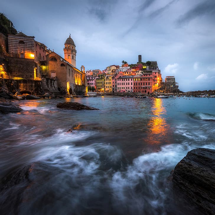 sea, building, home, Italy, The Ligurian sea, Vernazza, Cinque Terre, Liguria, Ligurian Sea, HD wallpaper