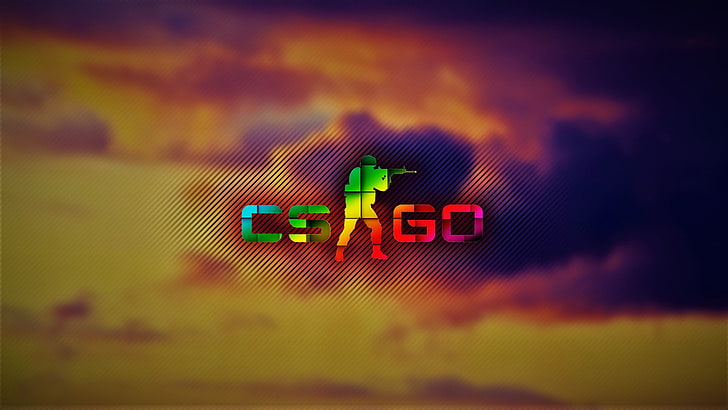 CS Go logo, cs, sky, 9, soldier, abstract, rainbows, clouds, sunset, HD wallpaper
