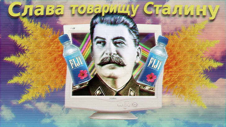vaporwave, Joseph Stalin, umorismo, baffi, monitor, Sfondo HD