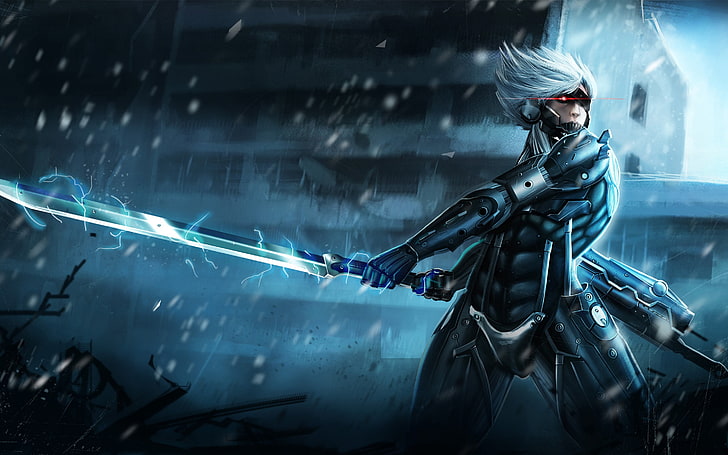 Cyfrowa tapeta mężczyzna trzymająca miecz, Raiden, Metal Gear Solid, Metal Gear Rising: Revengeance, Tapety HD
