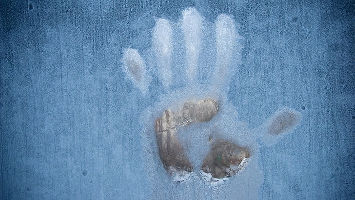 huellas de manos, ventana, marco ze, hielo, gotas de agua, minimalismo, Fondo de pantalla HD