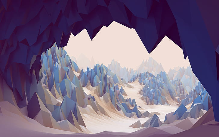 3D, пещера, скалы, абстракция, горы, пейзаж, низкополигональная, HD обои