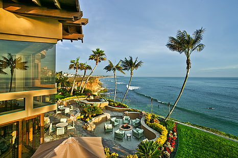 palm trees, usa, california, san - diego, city, palm trees, sea, HD wallpaper HD wallpaper